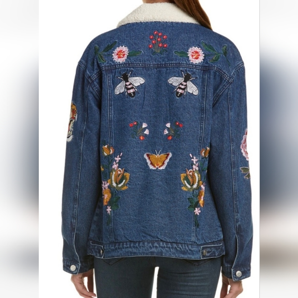 Bagatelle Blue Jean Jacket with Floral Embroidery